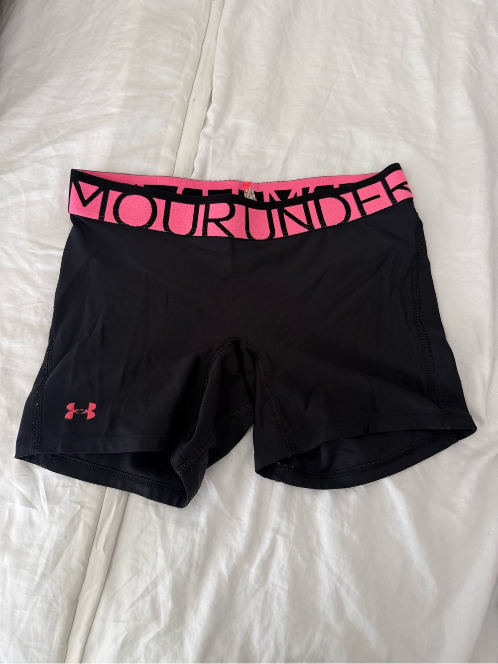 Under Armour Black Bike Shorts with Pink Branded Waistband